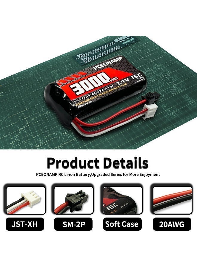 PCEONAMP 7.4V Li-ion Battery 3000mAh 2S Battery with SM-2P Plug Rechargeable High Capacity RC Battery Fit for WPL C24 MN D90 RC Cars, H101 RC Boat RC Truck Batteries - Image 3